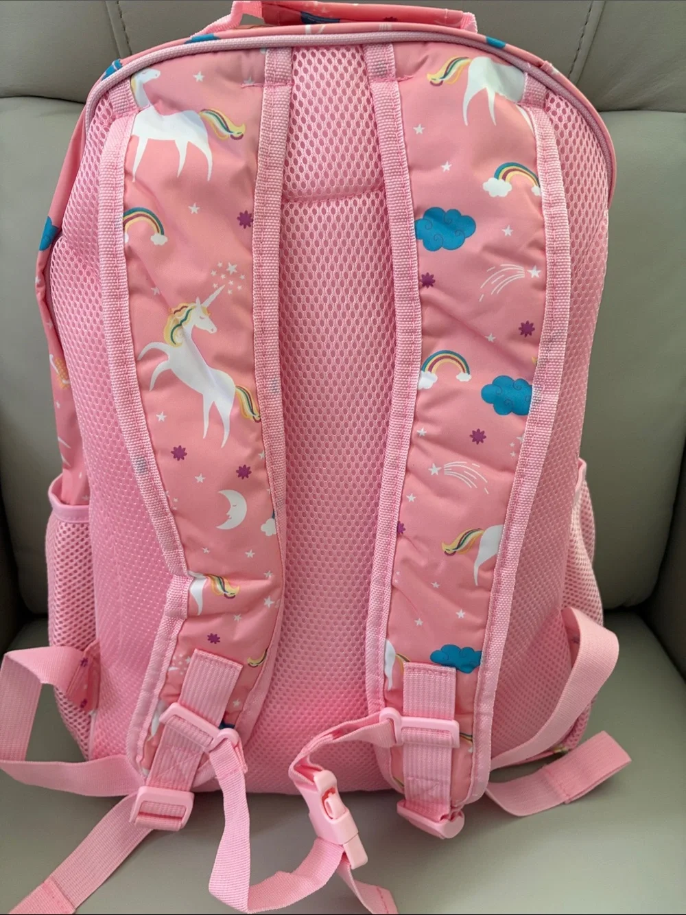 Pink Unicorn Backpack with Rainbow Accents Multiple Pockets